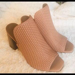 Taupe 3 inch stacked heel mule size 9